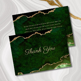 Tarjeta De Agradecimiento Boda de Agate Verde Purpurina de oro