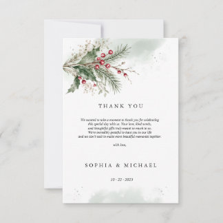 Tarjeta De Agradecimiento Boda de agramatiles de Acuarela de Bayas de Acebo