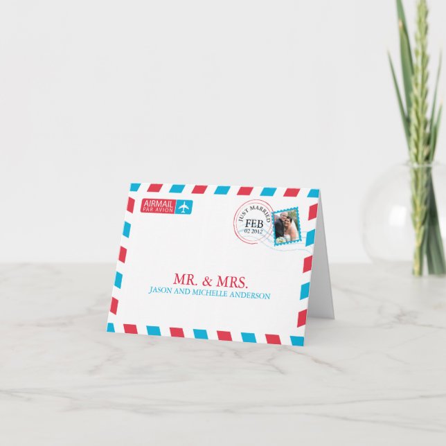 Tarjeta De Agradecimiento Boda de Airmail Gracias (Anverso)