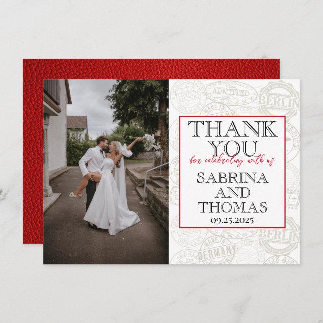 Tarjeta De Agradecimiento Boda de Alemania Roja. Gracias. (Anverso / Reverso)