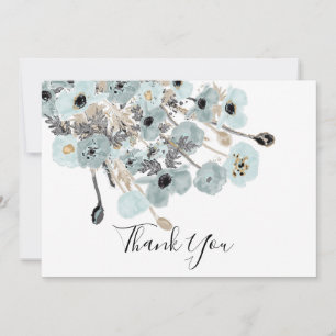 Tarjeta De Agradecimiento Boda de amapolas florales en acuarela azul y gris