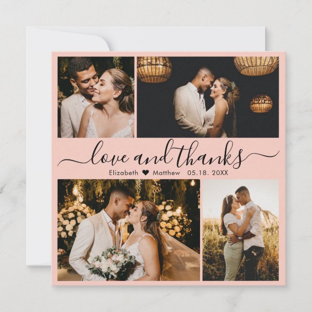 Tarjeta De Agradecimiento Boda de Amor y Gracias Collage de fotos (Anverso)