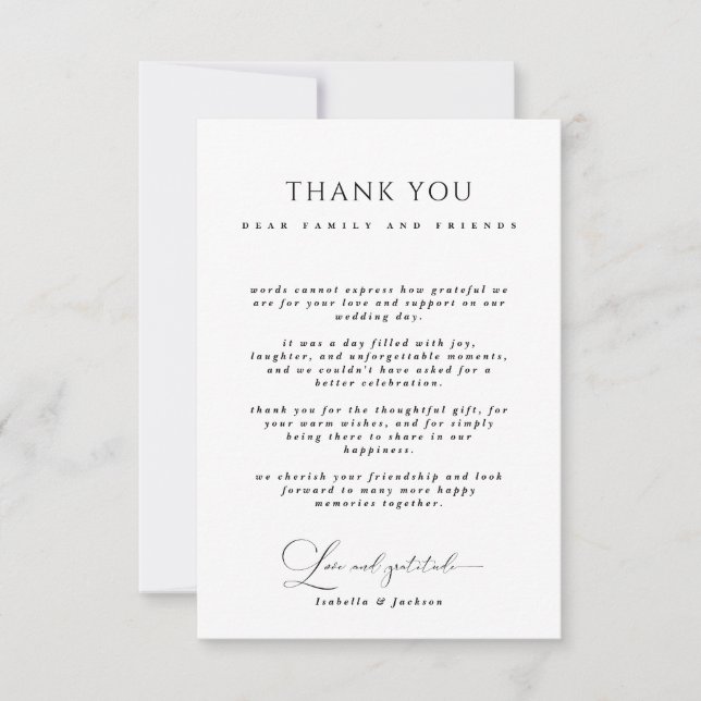 Tarjeta De Agradecimiento Boda de amor y gratitud de caligrafía negra y blan (Anverso)