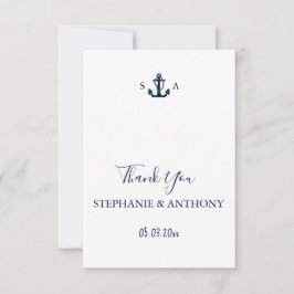 Tarjeta De Agradecimiento Boda de ancla azul de la Marina Náutica monográfic