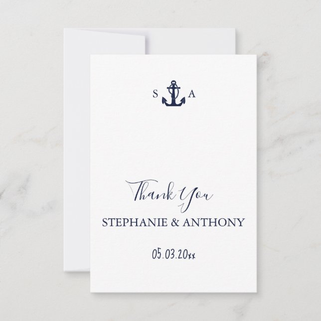 Tarjeta De Agradecimiento Boda de ancla azul de la Marina Náutica monográfic (Anverso)