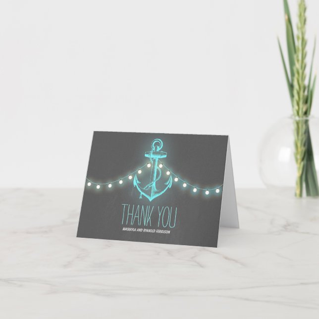 Tarjeta De Agradecimiento Boda de Ancla Náutica Chalkboard Gracias (Anverso)