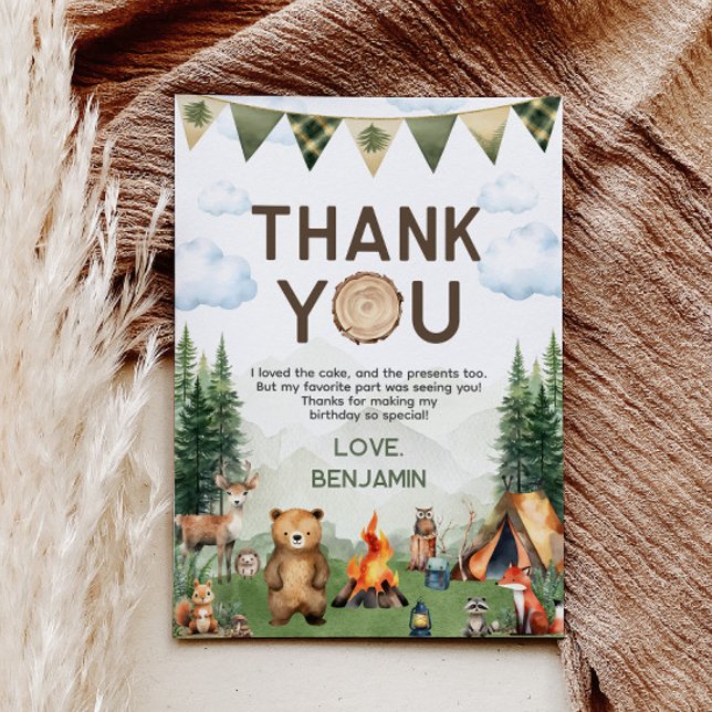 Tarjeta De Agradecimiento Boda de animales Camping Cumpleaños (Woodland Animals Camping Birthday Thank You Card
)