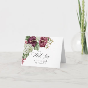 Tarjeta De Agradecimiento Boda de Anturio y Hortensia de Vino de Borgoña
