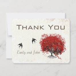 Tarjeta De Agradecimiento Boda de árbol de hojas del corazón rojo
