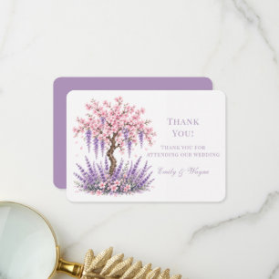 Tarjeta De Agradecimiento Boda de árbol de lavanda con flor de cerezo