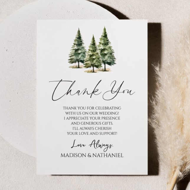 Tarjeta De Agradecimiento Boda De Árbol De Pino Snowy De Invierno (Subido por el creador)
