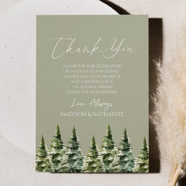 Tarjeta De Agradecimiento Boda De Árbol De Pino Snowy De Invierno