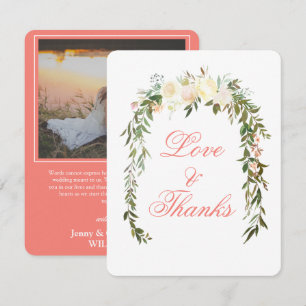 Tarjeta De Agradecimiento Boda de Arco Floral de acuarela romántica