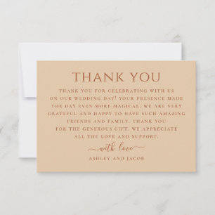 Tarjeta De Agradecimiento Boda de arena de melocotón cálido Minimalista Si