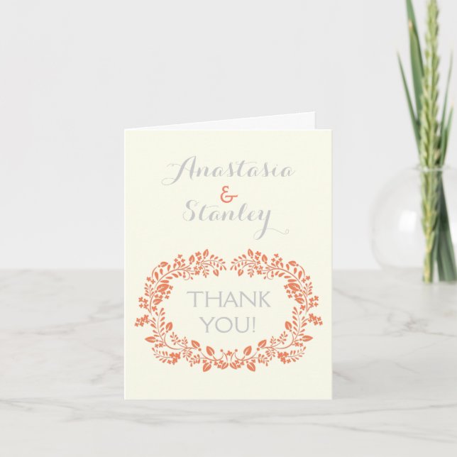 Tarjeta De Agradecimiento Boda de armazón coral (Anverso)
