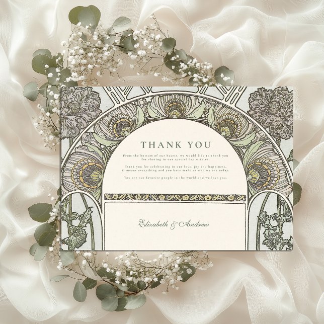 Tarjeta De Agradecimiento Boda de Art Nouveau de Dusty Sage (Subido por el creador)