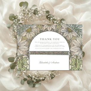 Tarjeta De Agradecimiento Boda de Art Nouveau del sabio verde