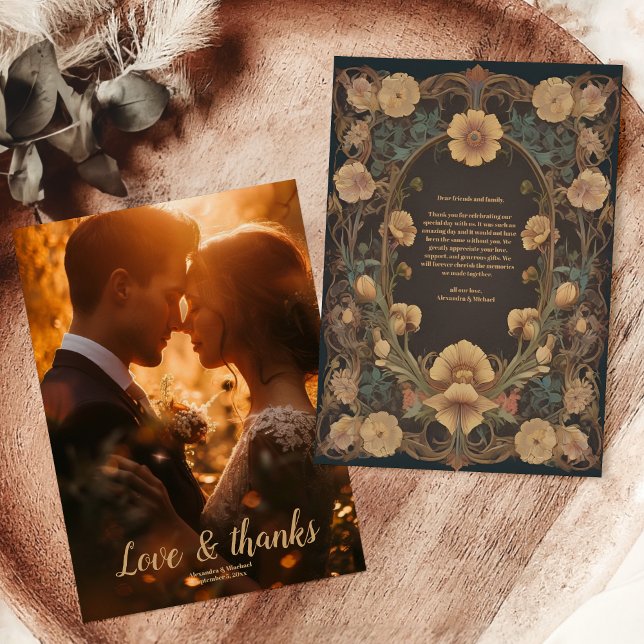 Tarjeta De Agradecimiento Boda de Art Nouveau floral decorativo (Subido por el creador)
