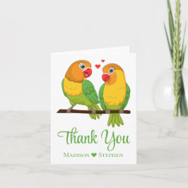 Tarjeta De Agradecimiento Boda de Aves Amores Verdes Cute Lovebirds