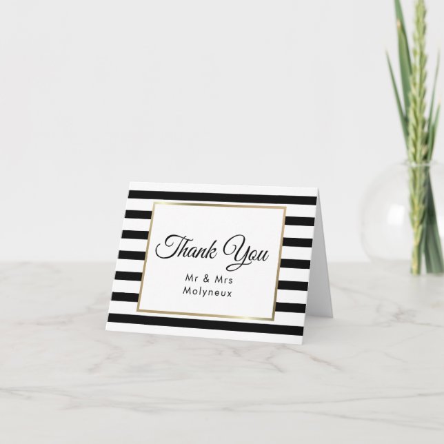 Tarjeta De Agradecimiento Boda de banda clásica| Relieve metalizado dorado f (Anverso)