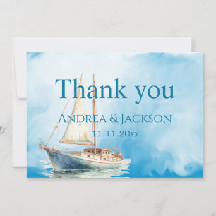 Tarjeta De Agradecimiento Boda De Barco De Vela Acuarela Gracias