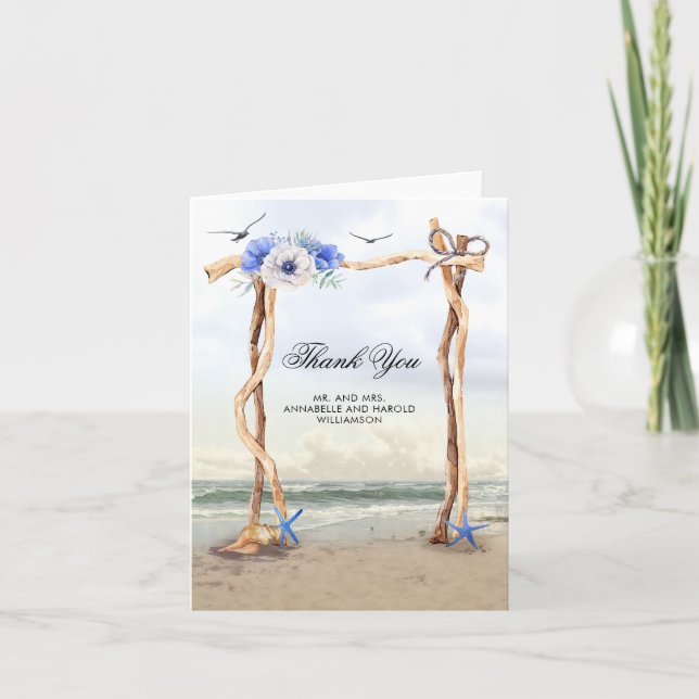 Tarjeta De Agradecimiento Boda de Beach Arbor Gracias (Anverso)