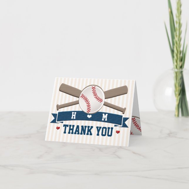 TARJETA DE AGRADECIMIENTO BODA DE BÉISBOL MONOGRAMADO GRACIAS (Anverso)