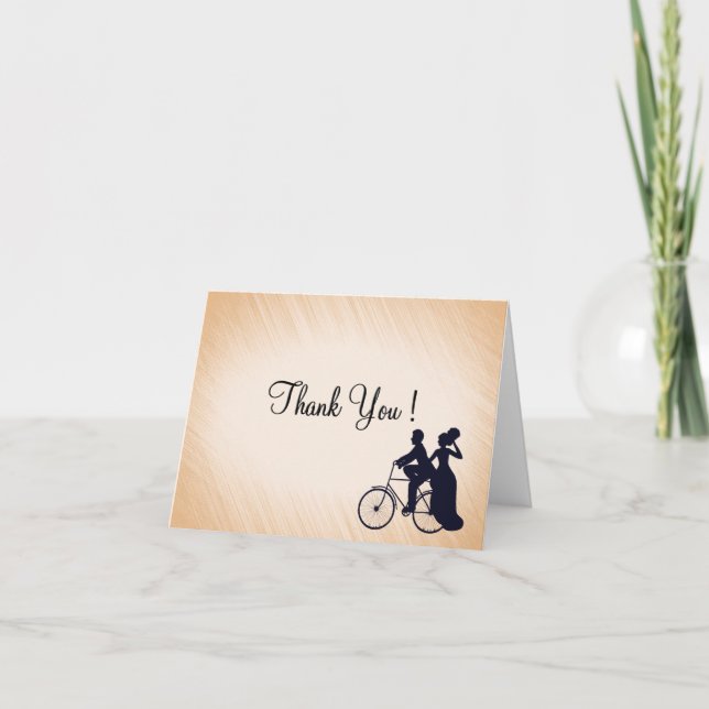 Tarjeta De Agradecimiento Boda De Bicicletas De Peach Gracias En Blanco Dent (Anverso)