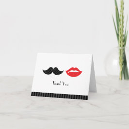 Tarjeta De Agradecimiento Boda de bigote y labios rojos, negros y blancos