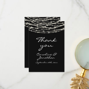 Tarjeta De Agradecimiento Boda de Black Rustic String Lights