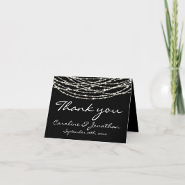 Tarjeta De Agradecimiento Boda de Black Rustic String Lights