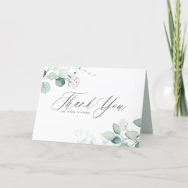Tarjeta De Agradecimiento Boda de Boho Acuarela con Hojas de Eucalipto Verde