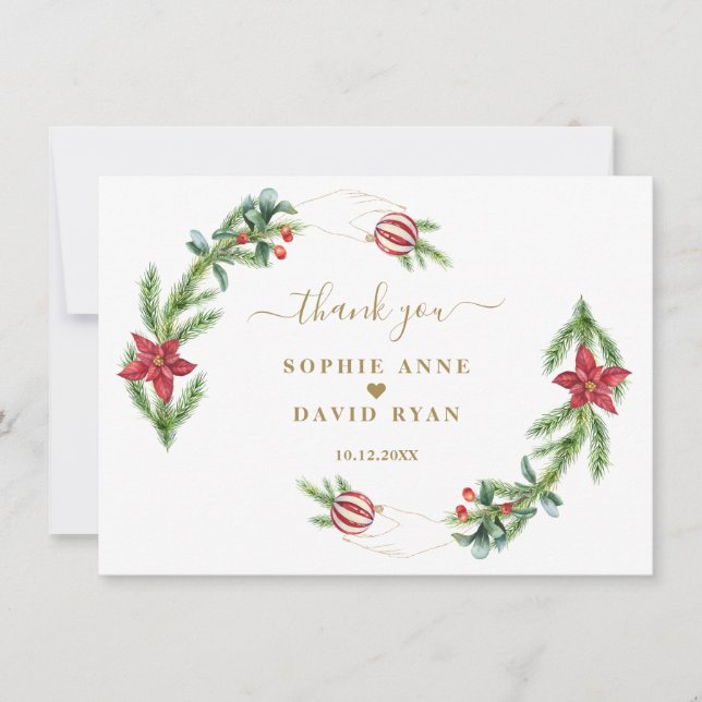 Tarjeta De Agradecimiento Boda de bolas de Navidades de piñón de vacaciones  (Anverso)