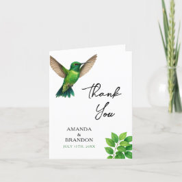 Tarjeta De Agradecimiento Boda de borde botánico de leafy Green Hummingbird