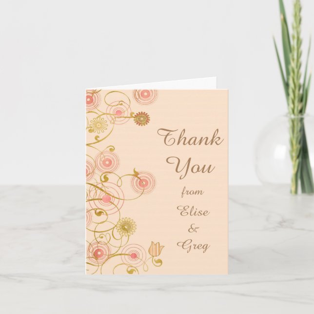 Tarjeta De Agradecimiento Boda de borde de flor caprichoso Gracias (Anverso)