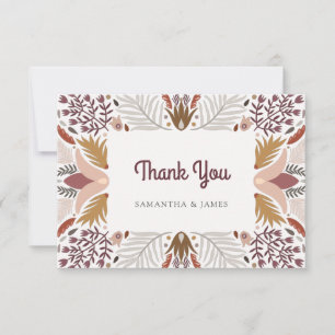 Tarjeta De Agradecimiento Boda de Borde Floral Boho Botánico Moderno