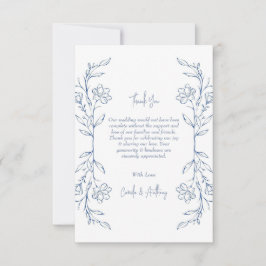 Tarjeta De Agradecimiento Boda de borde lateral de Boho floral azul