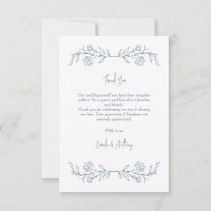 Tarjeta De Agradecimiento Boda de borde superior de Blue Floral Boho