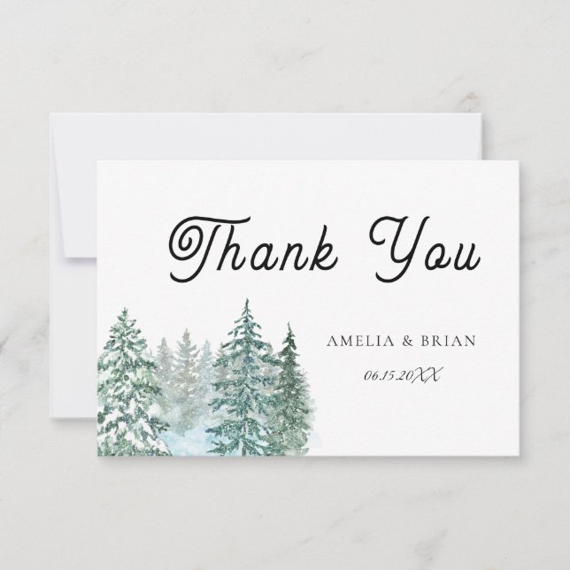 Tarjeta De Agradecimiento Boda de bosque de pino acuarela (Anverso)