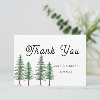 Tarjeta De Agradecimiento Boda de bosque de pino acuarela