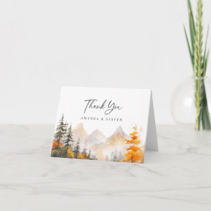 Tarjeta De Agradecimiento Boda de bosque de pino de montaña de otoño rústico