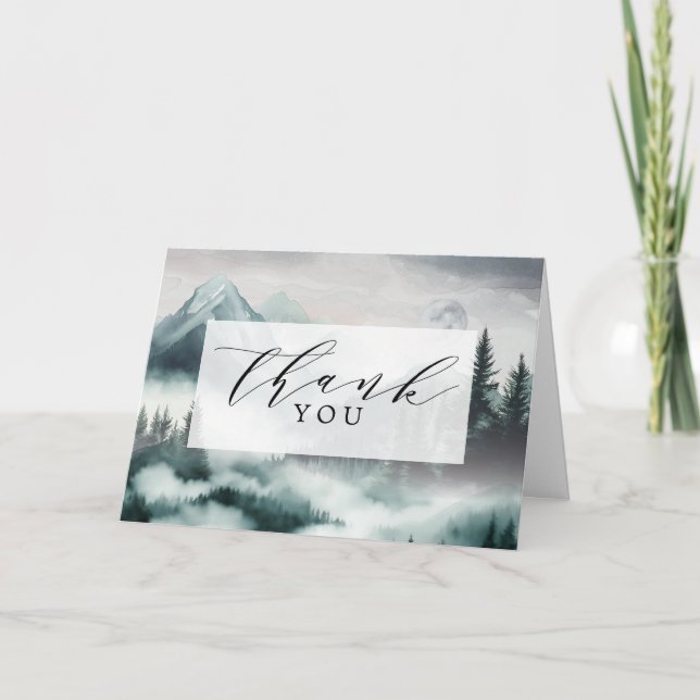 Tarjeta De Agradecimiento Boda de Bosques Forestales de Montaña Misty Moonli (Anverso)