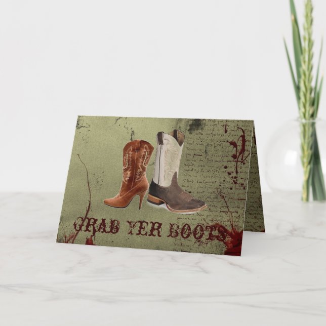 Tarjeta De Agradecimiento boda de botas de vaquero occidente enganchadas (Anverso)