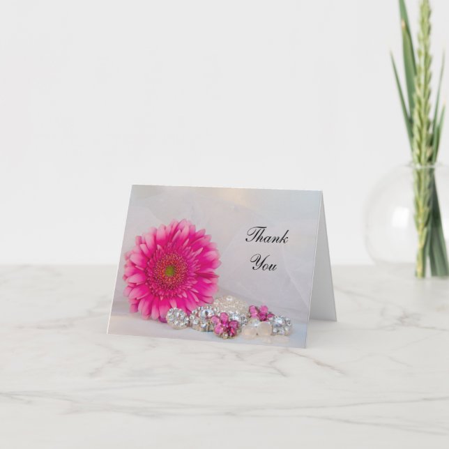 Tarjeta De Agradecimiento Boda de Botones de Diamante Rosa Daisy Gracias (Anverso)