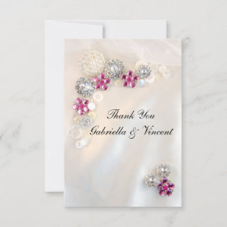 Tarjeta De Agradecimiento Boda de Botones de Perla de Diamante Rosa Faux