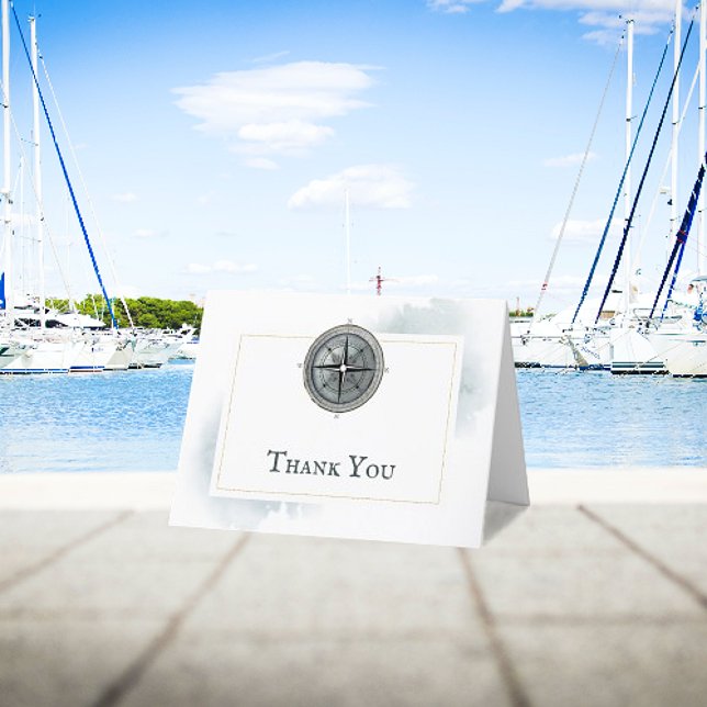 Tarjeta De Agradecimiento Boda de brújula nautica vintage (Vintage Nautical Compass Wedding Thank You Card)