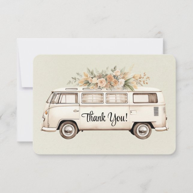 Tarjeta De Agradecimiento Boda de bus ligero verde (Anverso)