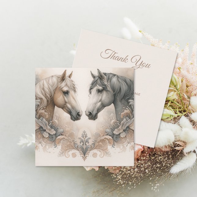 Tarjeta De Agradecimiento Boda de caballos cautivador (Captivating Horses Wedding Thank You Card (front and back))