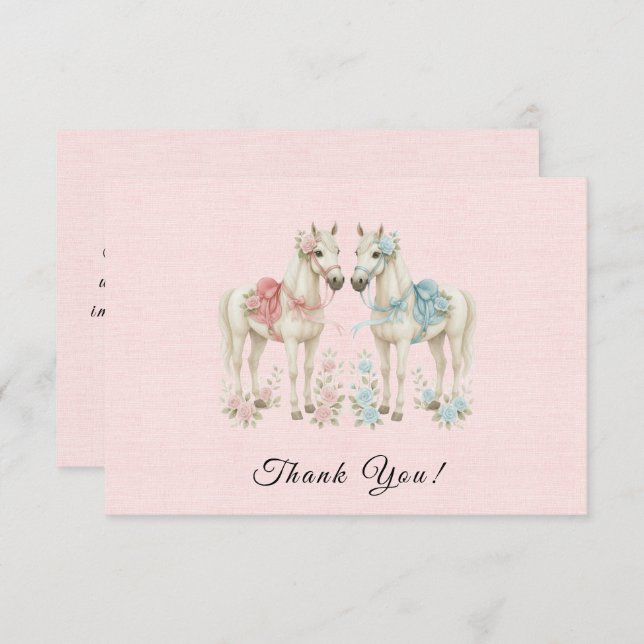 Tarjeta De Agradecimiento Boda de Caballos de Acuarela Rosa (Anverso / Reverso)