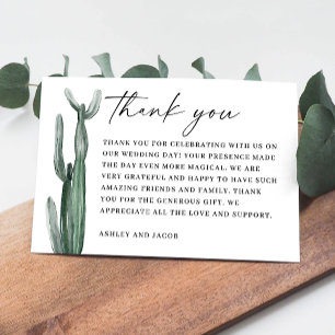 Tarjeta De Agradecimiento Boda de Cactus con Acuarela   Botánico del Desiert